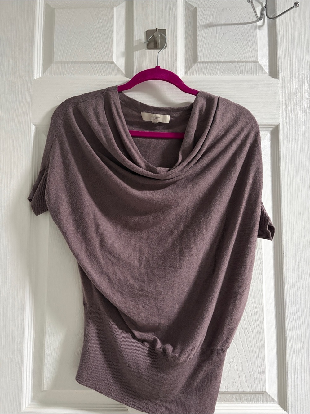 LOFT Dusty Mauve Cowl Neck Short Sleeve Sweater